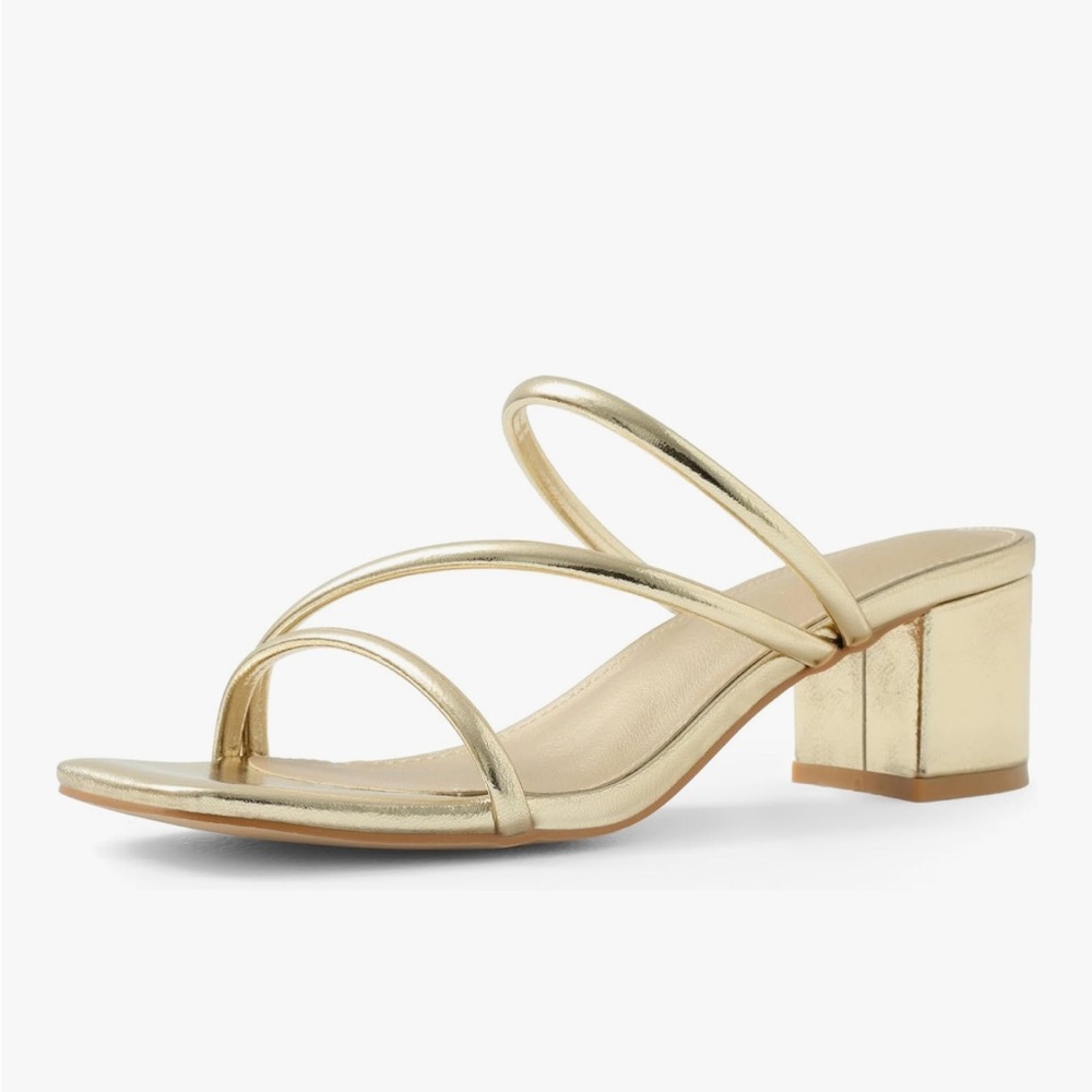 Shoe'N Tale Strappy Low Chunky Block‎ Heeled Open Toe Slip On Slides Mules